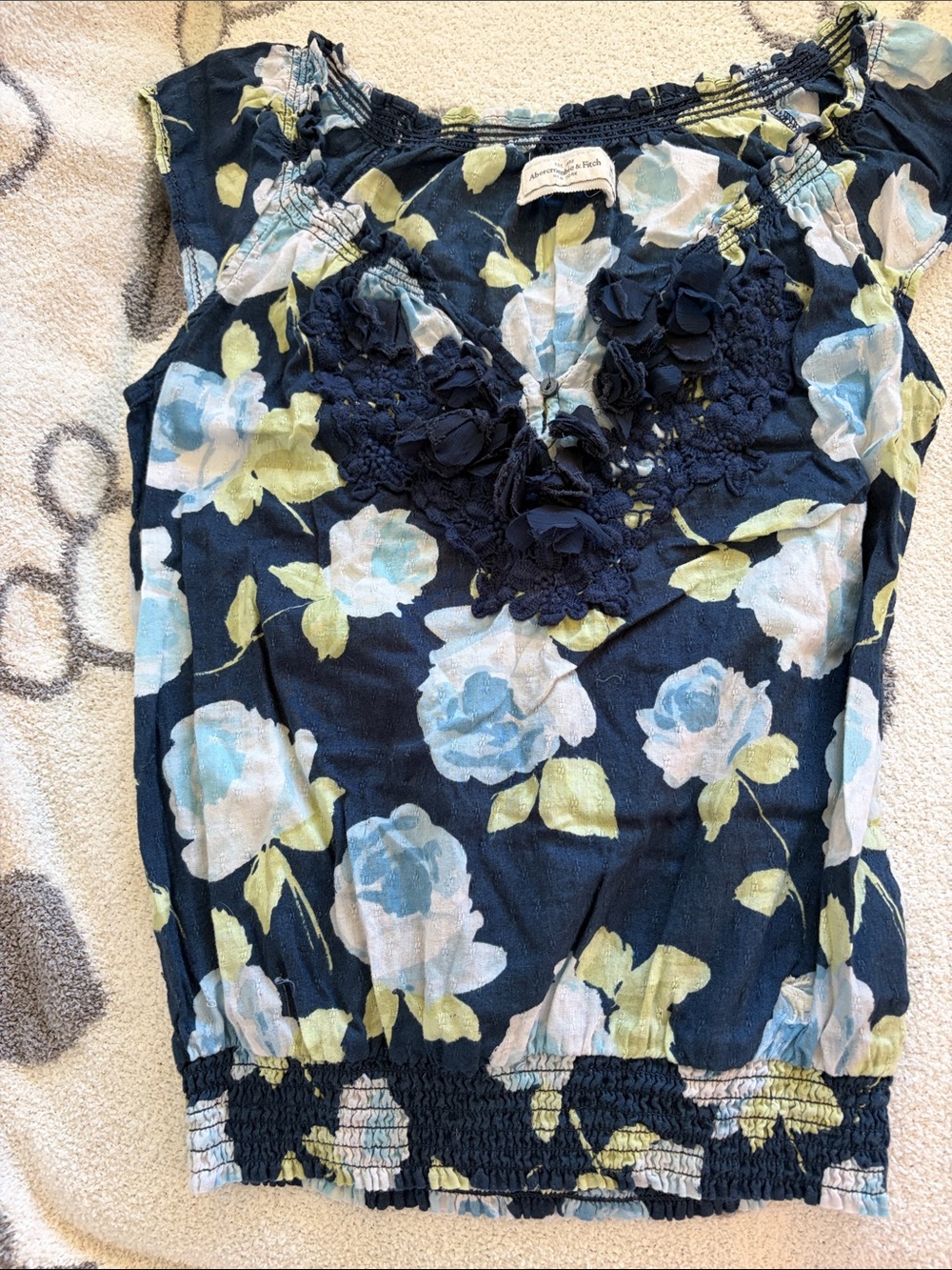 Abercrombie & Fitch Navy Floral Crochet-Accent Camisole